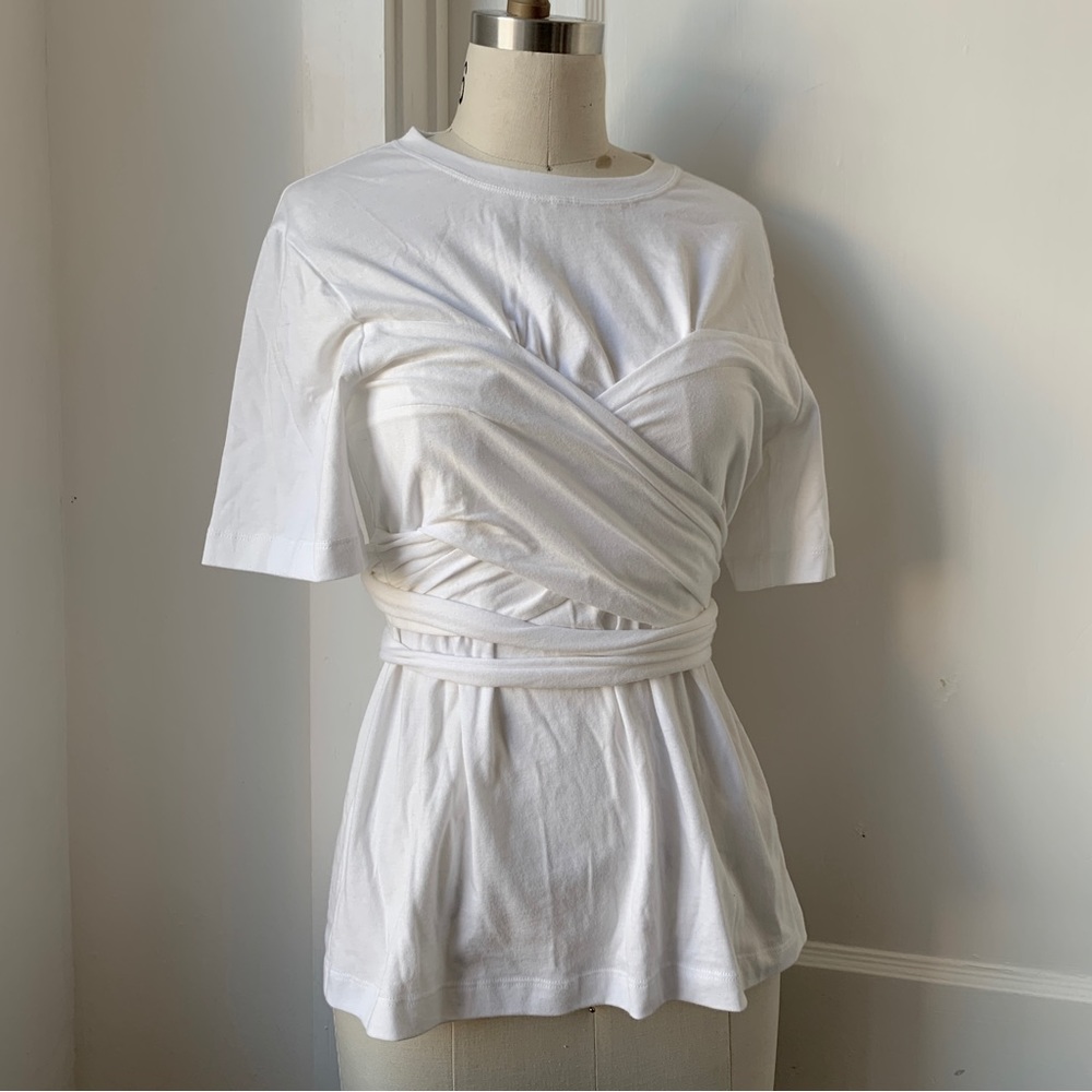 Proenza Schouler Corset Shirt - wrap waist white cotton t-shirt with tee corset